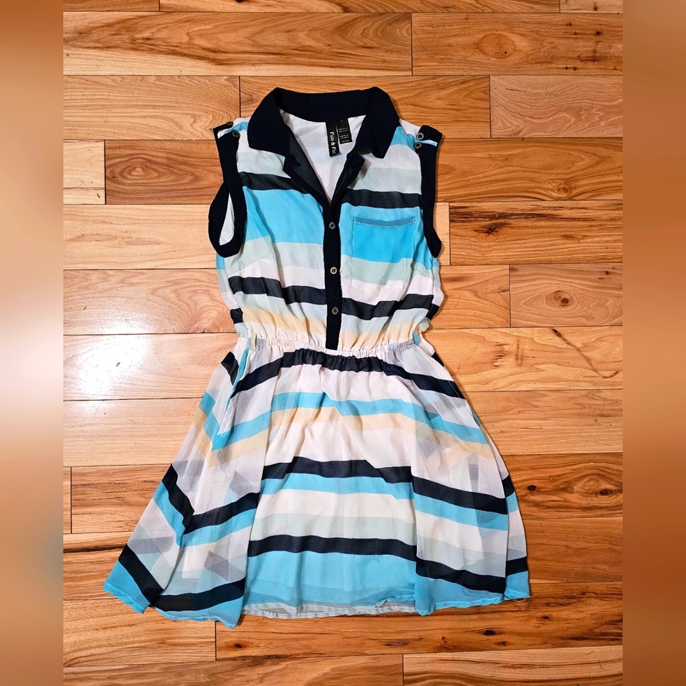 Striped Sleeveless Dress with Collar